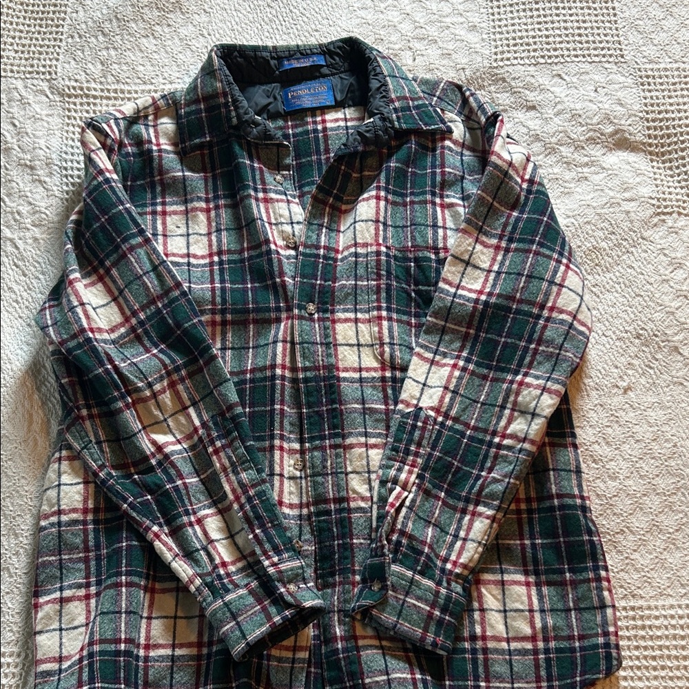 Pendleton Green and Cream Plaid Button-Down Shirt